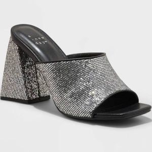 NEW NWT Silver Rhinestone Mule Heel. Size 8 1/2.